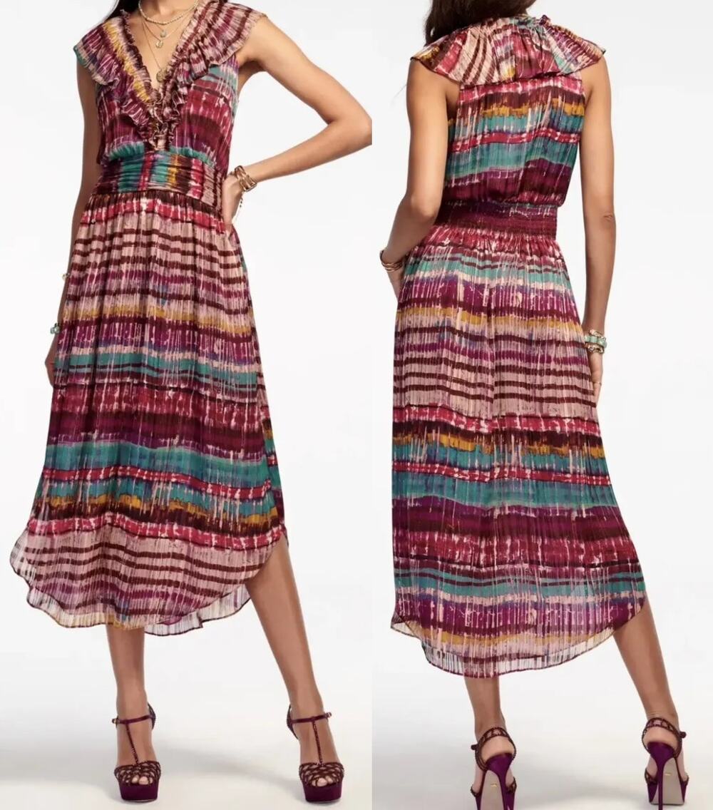 NWT Ramy Brook Mulco Harrison V-Neck Midi Dress Shirtail Designer Size S